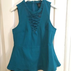 Torrid teal lace up peplum top sz00